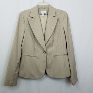 Ann Taylor LOFT Tan Blazer w/Blue Pin Stripes 6